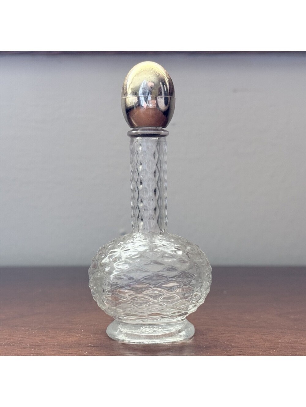 Vintage Avon Regence Cologne Perfume Bottle Clear Textured Glass Gold Cap 4”